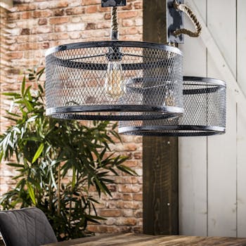 Suspension industrielle effet maille 2 lampes rondes TRIBECA