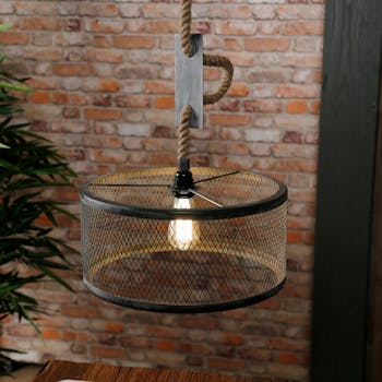 Suspension industrielle effet maille 1 lampe ronde TRIBECA