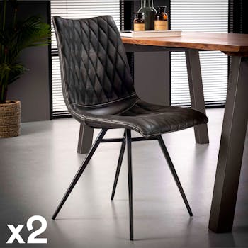 Chaise vintage motif diamant couleur anthracite (lot de 2) MELBOURNE