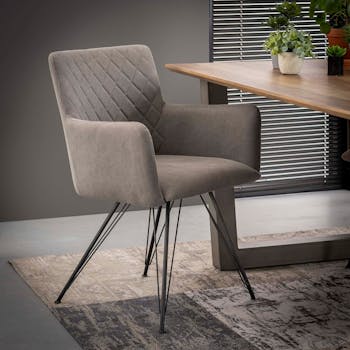 Fauteuil gris coutures pieds métal JAVA