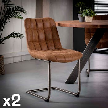 Chaise cuir marron recyclé JAVA (lot de 2)