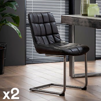 Chaise cuir gris foncé recyclé JAVA (lot de 2)