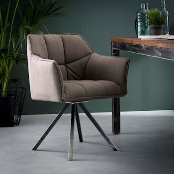 Fauteuil de table tissu jeans gris pied étoile LUCKNOW