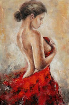 Tableau de femme drapé rouge