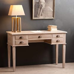 Bureau colonial 5 tiroirs Teck blanchi 120cm DIANE