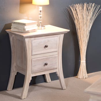 Table de chevet asiatique teck blanchi DIANE