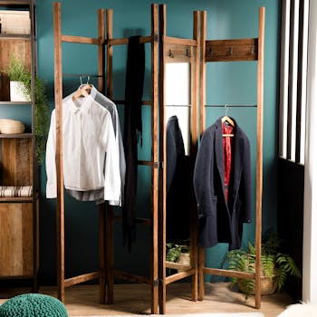 Portant à vêtements bois recyclé miroir SWING