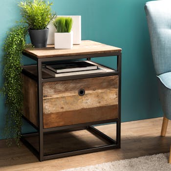 Table de chevet industrielle bois recyclé SWING