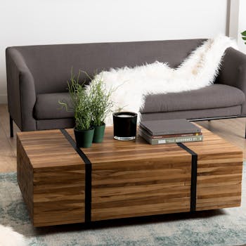 Table basse à roulettes teck recyclé cerclé OTTAWA