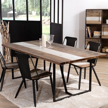 Table de Repas en Acacia dégradé en couleurs et métal 200x100x74cm MATHYS