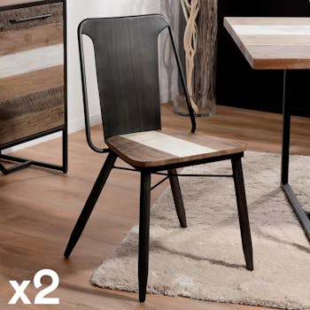 Lot de 2 Chaises en Acacia dégradé en couleurs et métal 53x54x83cm MATHYS