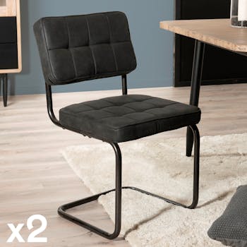 Lot de 2 Chaises Capitonnées tissu gris anthracite et pieds métal 48x55x86cm FRANCE