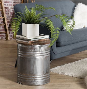 Table d'appoint bidon acier bois recyclé JODHPUR