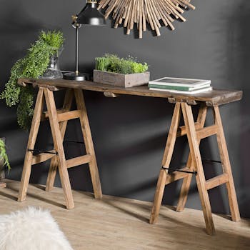 Console vintage tréteaux bois recyclé JODHPUR