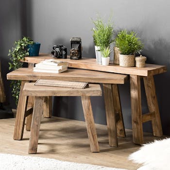 Banc gigogne bois d'acajou (lot de 3) JODHPUR