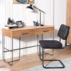 Bureau contemporain bois de teck damier CARPATES