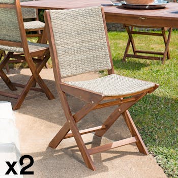 Chaise de jardin pliante bois d'acacia rotin synthétique SUMMER (lot de 2)