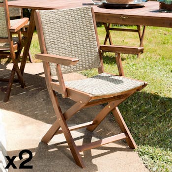 Fauteuil de jardin pliant acacia rotin synthétique SUMMER (lot de 2)