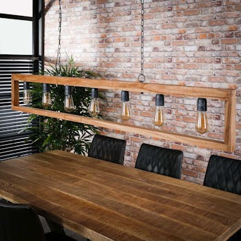 Suspension contemporaine cadre bois d'acacia 7 lampes LUCKNOW