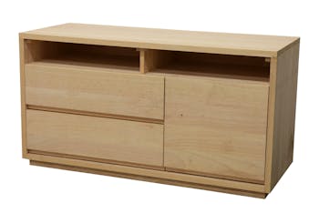 Buffet bas Hévéa 1 porte, 2 tiroirs, 2 niches hautes sous plateau 100x40x56cm BALTIC