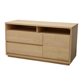 Buffet bas Hévéa 1 porte, 2 tiroirs, 2 niches hautes sous plateau 100x40x56cm BALTIC