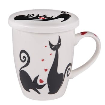 Boîte métal avec tisanière décor chats cœurs modèle 2