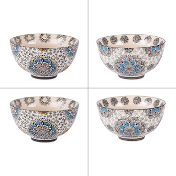 Coffret de 4 coupelles décor arabesques bleues