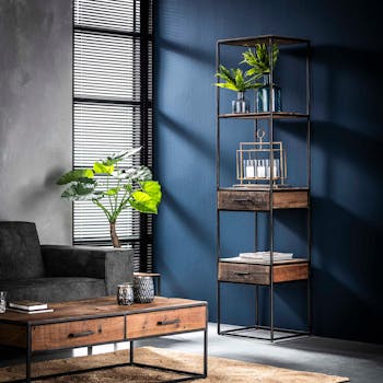 Colonne décorative bois recyclé brut 2 tiroirs WELLINGTON