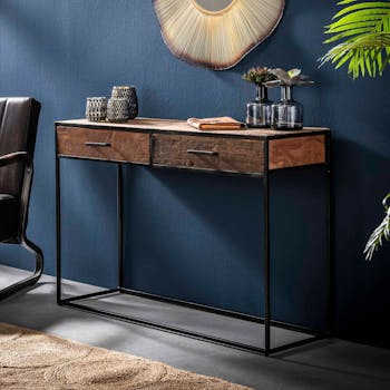 Console bois recyclé brut acier WELLINGTON