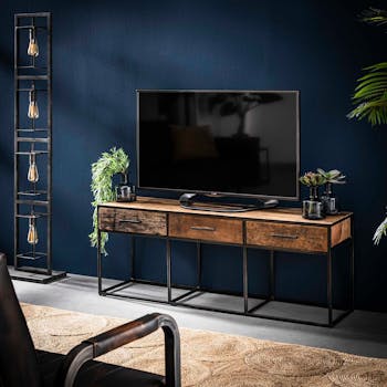 Meuble tv bois recyclé brut acier 3 tiroirs WELLINGTON