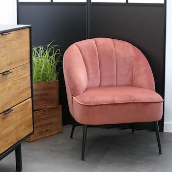 Fauteuil en velours rose dossier rond MALMOE