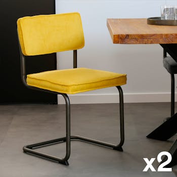 Chaise velours jaune piètement luge (lot de 2) MALMOE