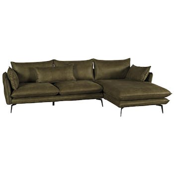 Canapé d'angle kaki microfibres retour gauche MALMOE