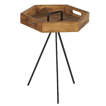 Bout de canapé bois de pin recyclé métal