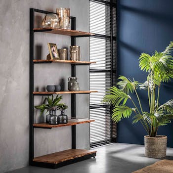 Etagère murale bois massif bordure naturelle 5 niveaux MELBOURNE