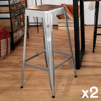 Tabouret de bar gris chromé (lot de 2) LEEDS