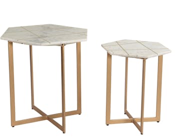 Bout de canapé marbre blanc laiton (lot de 2) TORANO