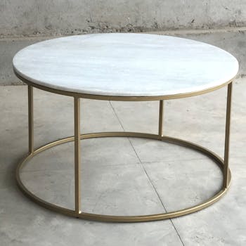 Table basse ronde marbre blanc laiton TORANO