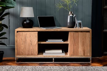 Meuble TV moderne chêne acier 120 cm RIVERSIDE