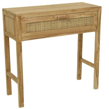 Console en teck tiroir cannage