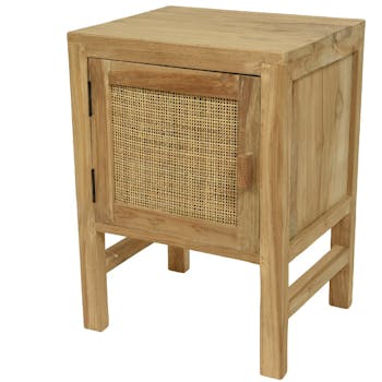 Table de chevet en teck porte cannage
