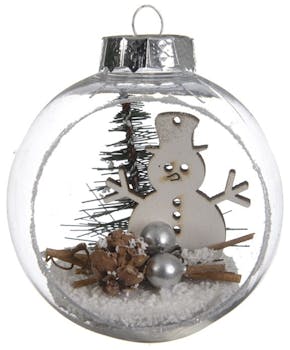 Boite de 3 boules de Noël ouvertes décor bonhomme de neige