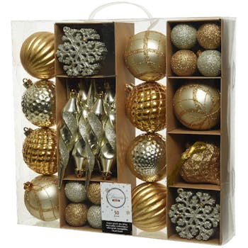 Boite de 50 décors de Noël tons dorés