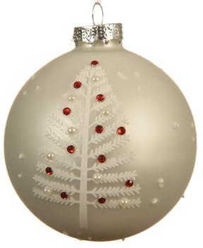 Boite de 3 boules blanches décor arbre de Noël