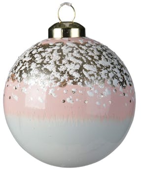 Boite de 3 boules de Noël enneigées rose