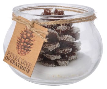 Bougie pomme de pin marron dans photophore