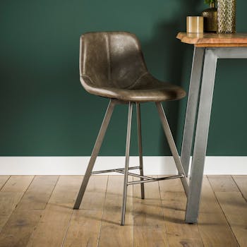 Chaise de bar couture apparente taupe pied étoile HELSINKI