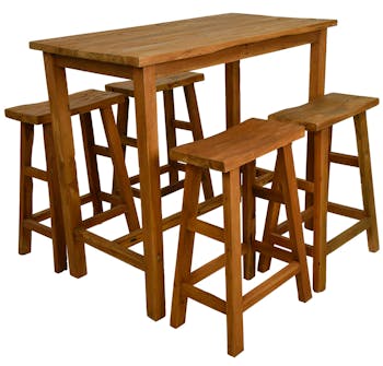 Table de bar teck recyclé et tabourets (lot de 5 pièces) MEDAN