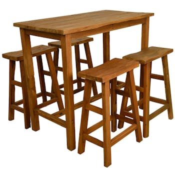 Table de bar teck recyclé et tabourets (lot de 5 pièces) MEDAN