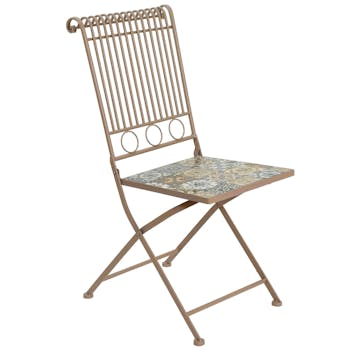 Chaise de jardin carreaux de ciment bleu et taupe GRENADE (lot de 2)